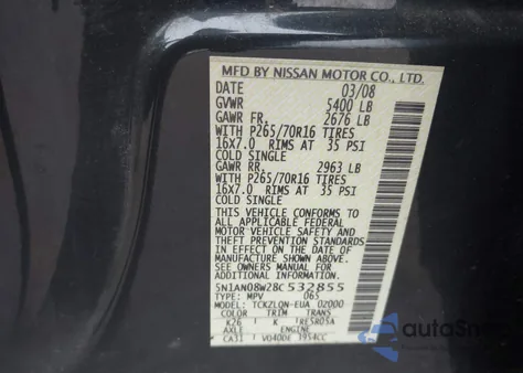 2008 Nissan Xterra X from USA, damaged, VIN 5N1AN08W28C532855